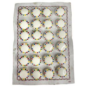 VTG 24 German Shank Buttons Hand Painted Dots White Original Card Sewing Germany